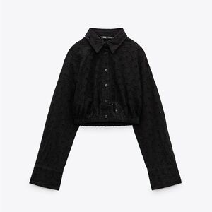 Zara | EMBROIDERED EYELET CROP SHIRT